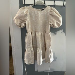 Forever 21 Babydoll Dress White & Gold, Puff Sleeves Sz M Used